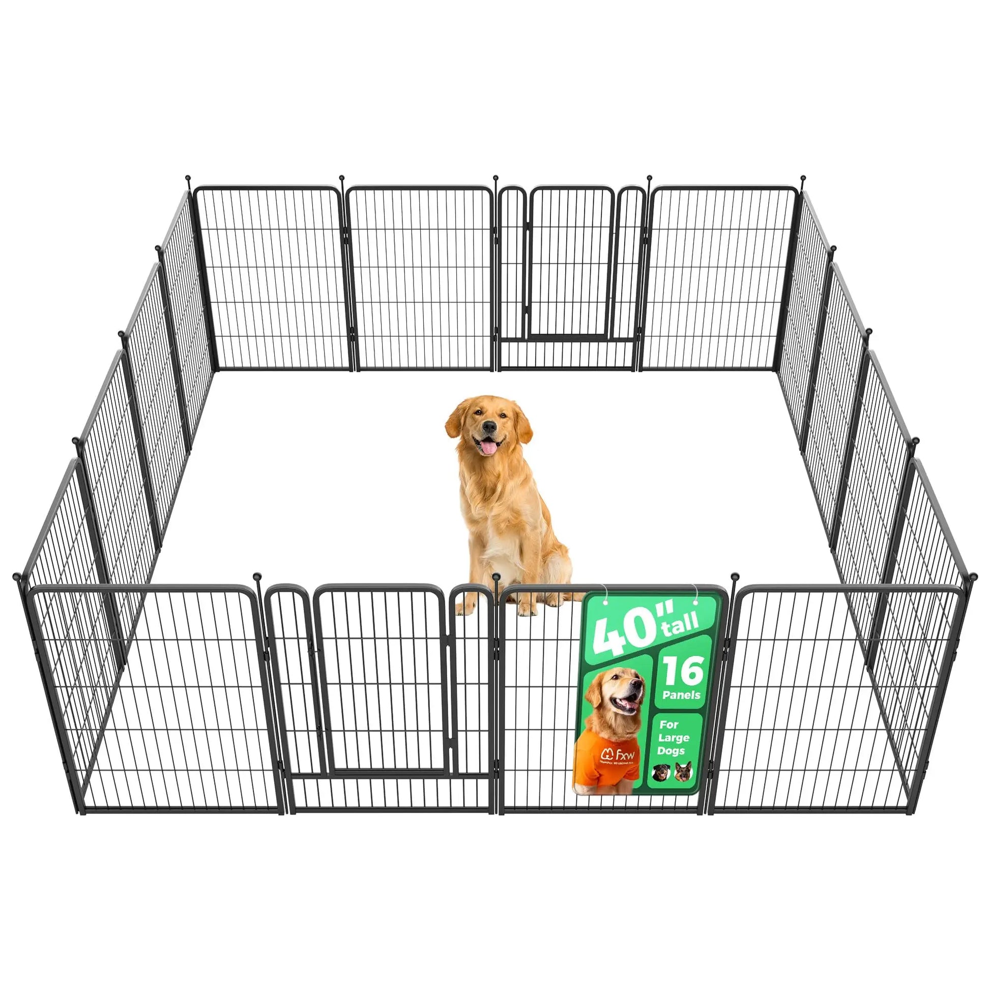 FXW Rollick Unleashed Dog Playpen for Indoor, Yard, RV Camping, 24"/32"/40"/45"/50" Height, 2/4/6/8/16/24/32/48 Panels for Small, Medium, and Large Dogs, Black/White│Patented