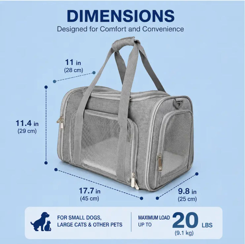 Portable Pet Carrier Bag, Suitable for Large Cats and Small Dogs, Airline-Approved Soft Travel Case, Breathable Mesh Transport Bag, Foldable Pet Travel Bag, Suitable for Outdoor/Car/Airplane Use