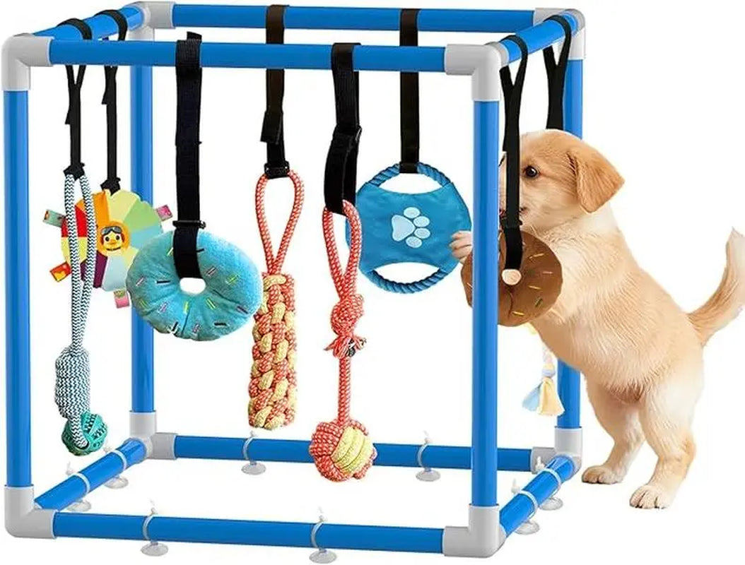 Indoor Puppy Play Gym - Pet Agility Training & Boredom Enrichment Aid with Snuffle Mat, 8 Hanging Toys, PVC Frame, Stretchy Velcro Rope for Small Dogs Bite Resistance