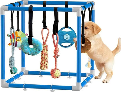 Indoor Puppy Play Gym - Pet Agility Training & Boredom Enrichment Aid with Snuffle Mat, 8 Hanging Toys, PVC Frame, Stretchy Velcro Rope for Small Dogs Bite Resistance