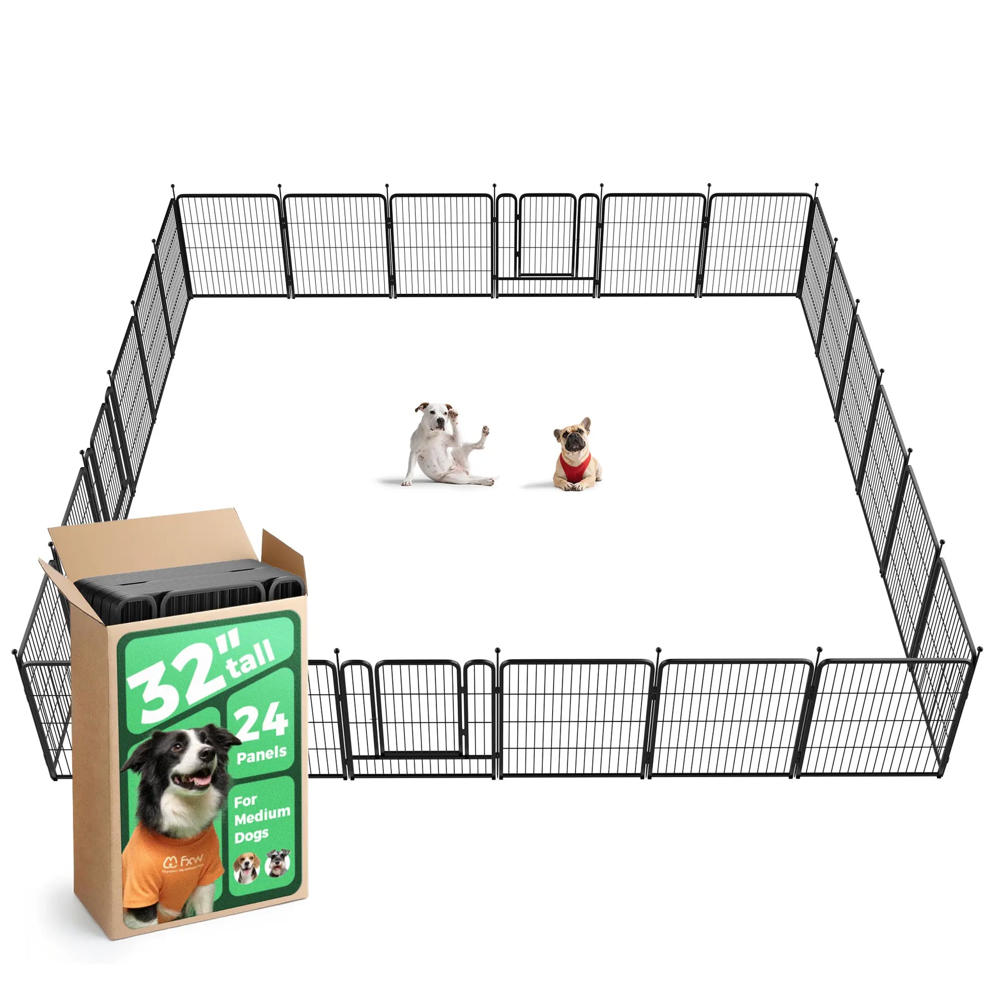 FXW Rollick Unleashed Dog Playpen for Indoor, Yard, RV Camping, 24"/32"/40"/45"/50" Height, 2/4/6/8/16/24/32/48 Panels for Small, Medium, and Large Dogs, Black/White│Patented