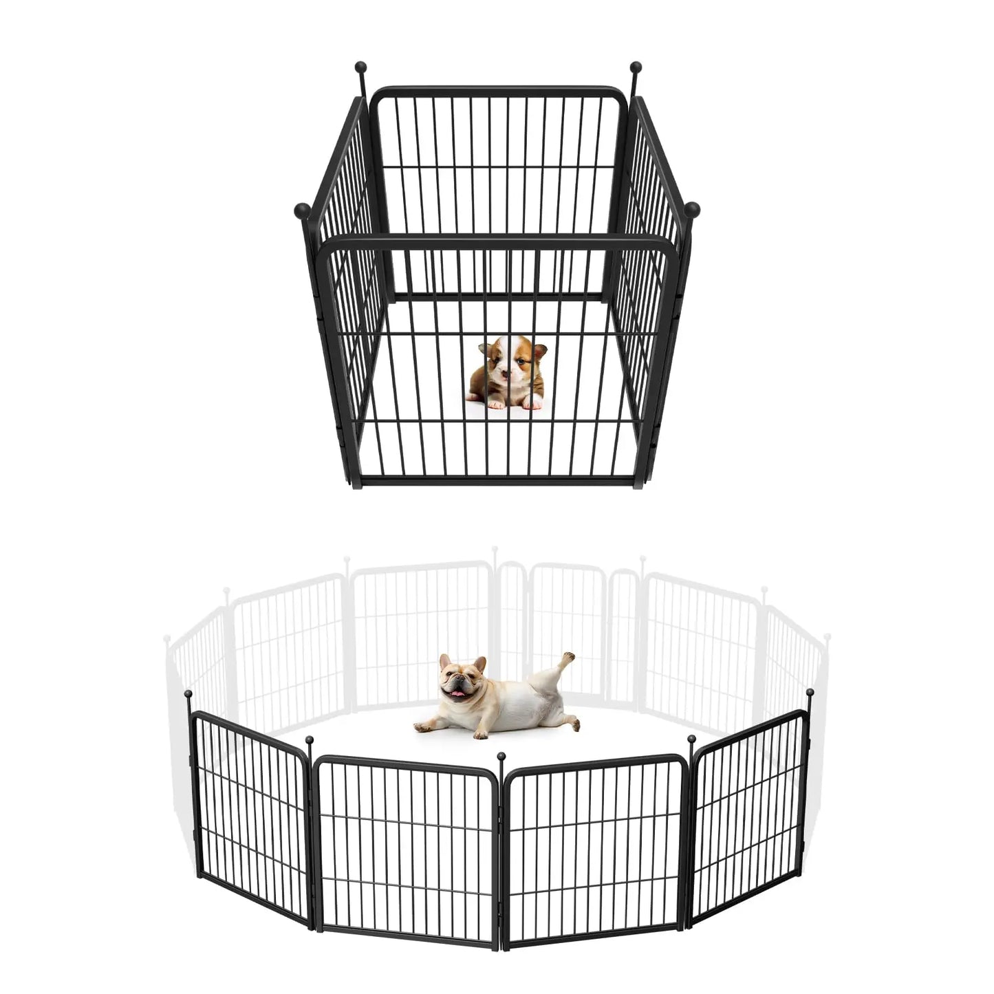 FXW Rollick Unleashed Dog Playpen for Indoor, Yard, RV Camping, 24"/32"/40"/45"/50" Height, 2/4/6/8/16/24/32/48 Panels for Small, Medium, and Large Dogs, Black/White│Patented
