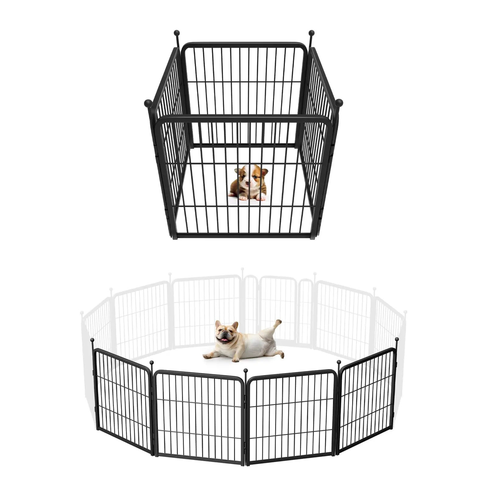 FXW Rollick Unleashed Dog Playpen for Indoor, Yard, RV Camping, 24"/32"/40"/45"/50" Height, 2/4/6/8/16/24/32/48 Panels for Small, Medium, and Large Dogs, Black/White│Patented