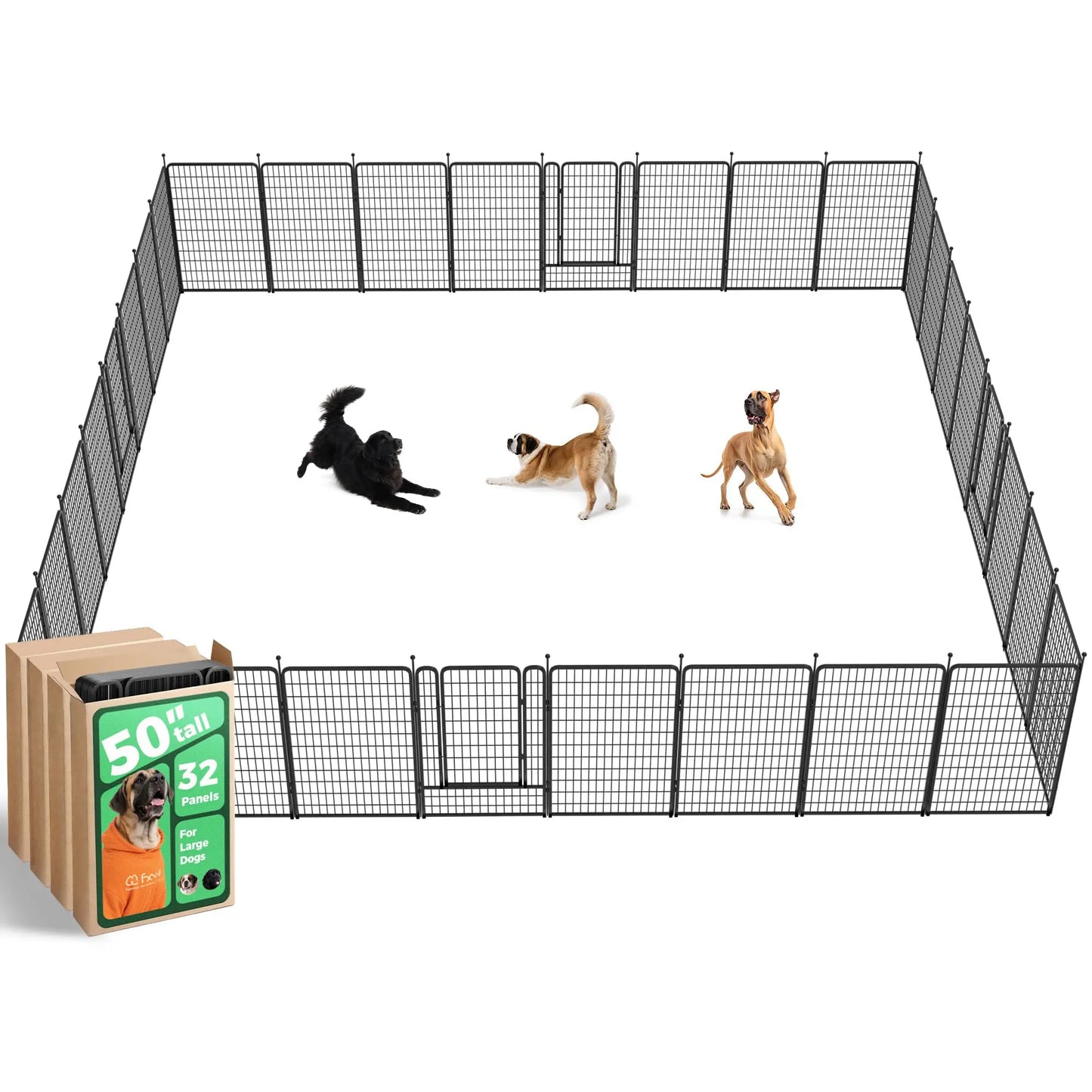 FXW Rollick Unleashed Dog Playpen for Indoor, Yard, RV Camping, 24"/32"/40"/45"/50" Height, 2/4/6/8/16/24/32/48 Panels for Small, Medium, and Large Dogs, Black/White│Patented