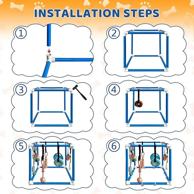 Indoor Puppy Play Gym - Pet Agility Training & Boredom Enrichment Aid with Snuffle Mat, 8 Hanging Toys, PVC Frame, Stretchy Velcro Rope for Small Dogs Bite Resistance