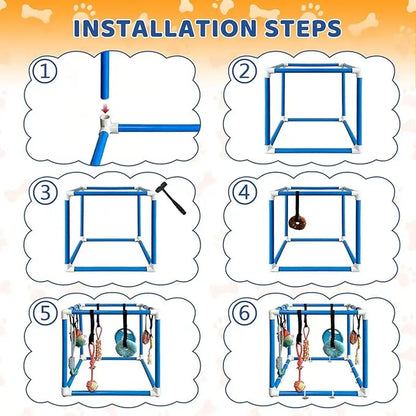 Indoor Puppy Play Gym - Pet Agility Training & Boredom Enrichment Aid with Snuffle Mat, 8 Hanging Toys, PVC Frame, Stretchy Velcro Rope for Small Dogs Bite Resistance