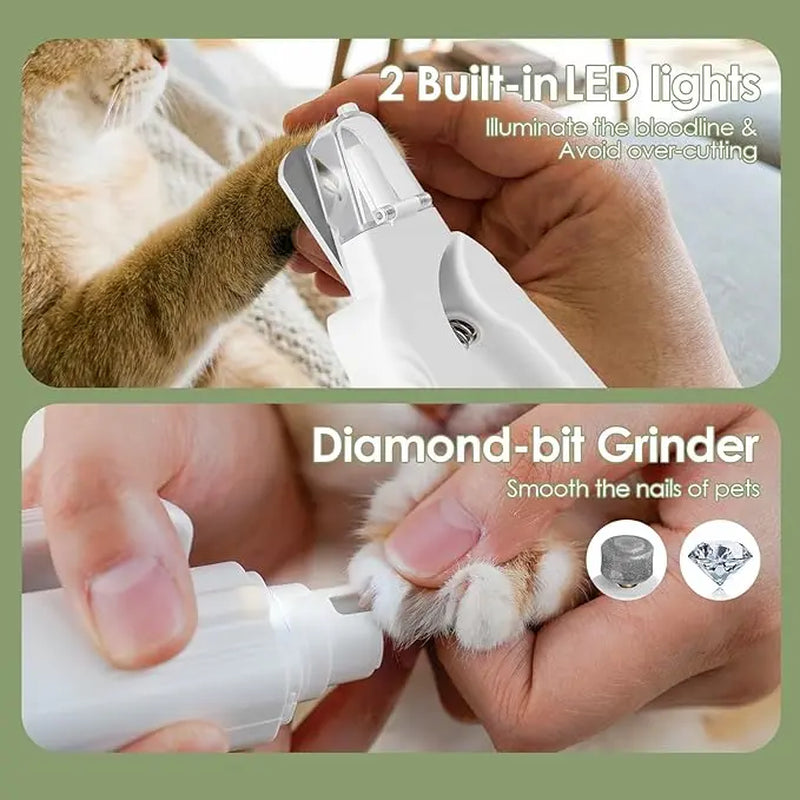 2-In-1 Led Cat Dog Nail Clipper & Nail Grinder with Lights,Rechargeable Pet Nail Trimmers with Nail File,Protective Guard,Quick Sensor,Pet Claw Clippers for Medium Small Dogs Cats Rabbits