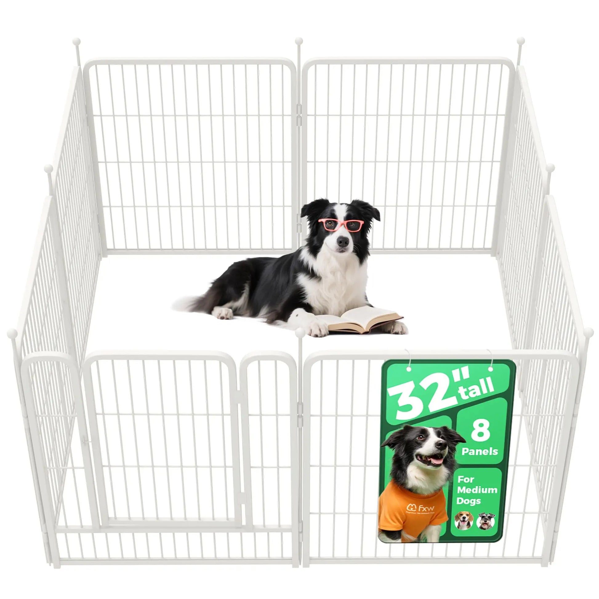 FXW Rollick Unleashed Dog Playpen for Indoor, Yard, RV Camping, 24"/32"/40"/45"/50" Height, 2/4/6/8/16/24/32/48 Panels for Small, Medium, and Large Dogs, Black/White│Patented