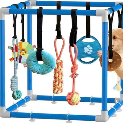 Indoor Puppy Play Gym - Pet Agility Training & Boredom Enrichment Aid with Snuffle Mat, 8 Hanging Toys, PVC Frame, Stretchy Velcro Rope for Small Dogs Bite Resistance