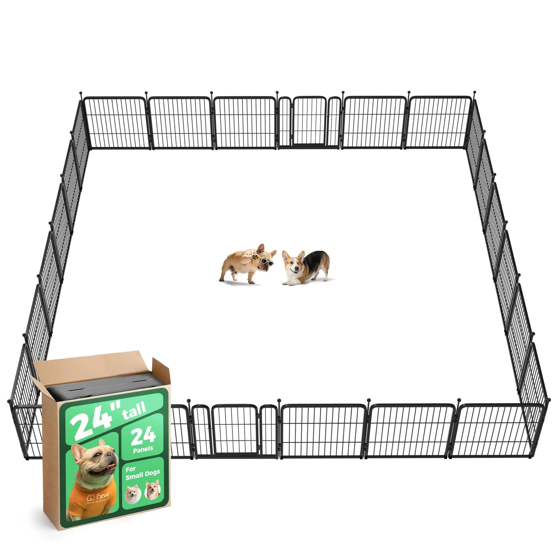 FXW Rollick Unleashed Dog Playpen for Indoor, Yard, RV Camping, 24"/32"/40"/45"/50" Height, 2/4/6/8/16/24/32/48 Panels for Small, Medium, and Large Dogs, Black/White│Patented