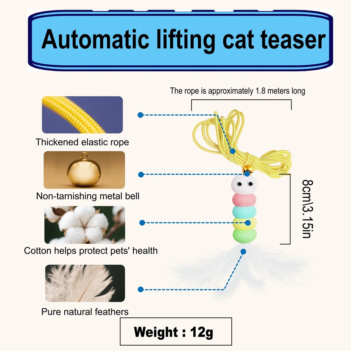 Interactive Cat Toys, Echargeable Hangingdoor Cat Toy with Replacement Toy and Elastic Rope, Automatic Electric Flying Feather Cat Toy for Chase Exercise Enrichment Stimulation, Durable Safe Hanging Toy for Bored Kittens Adult Multi Cat Households Teaser