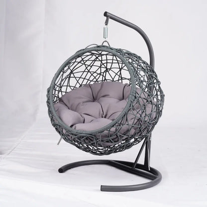 Cat Swing Bed with Stand & Cushion, Cat Egg Chair with Rattan Wicker Appearance, Indoor Hanging Swinging Cat Bed for Cats, Small Dogs, and Small Animals.Gray.