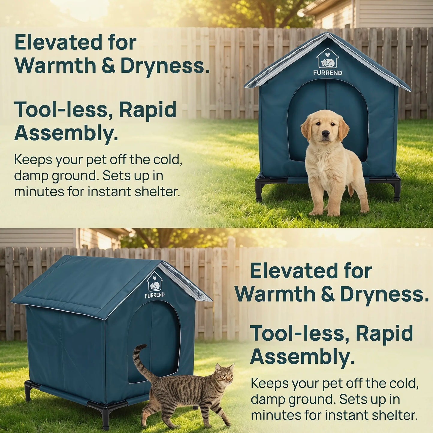 Outdoor 4-Season Cat House, Waterproof, Windproof & Scratch-Resistant. Easy to Clean with a Soft Blanket, Sturdy and Spacious. Includes Mounting Brackets, Ideal for Multiple Kittens and Small Dogs.