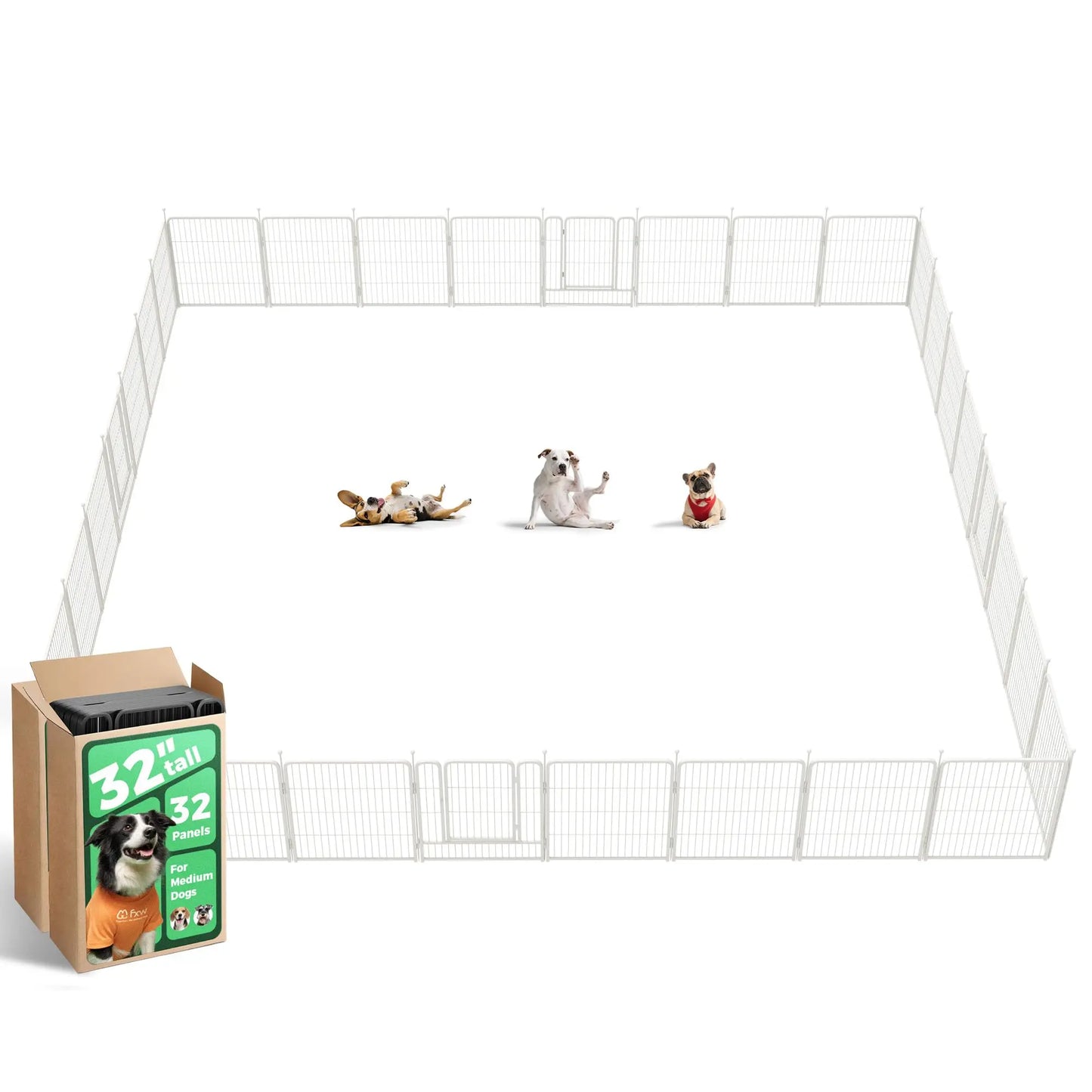 FXW Rollick Unleashed Dog Playpen for Indoor, Yard, RV Camping, 24"/32"/40"/45"/50" Height, 2/4/6/8/16/24/32/48 Panels for Small, Medium, and Large Dogs, Black/White│Patented