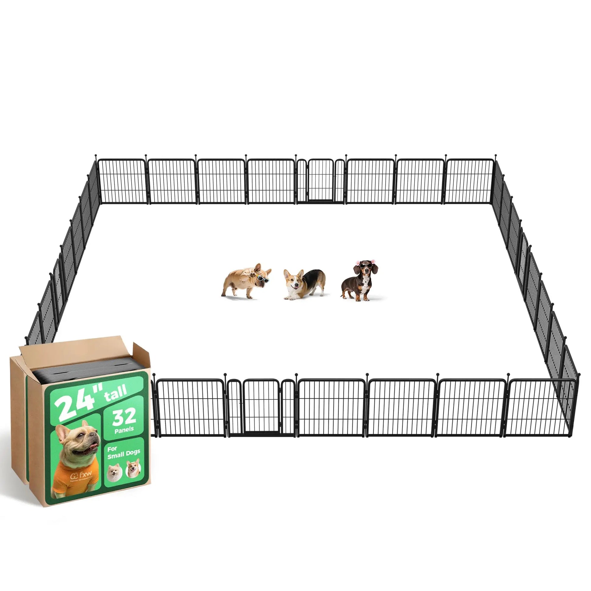 FXW Rollick Unleashed Dog Playpen for Indoor, Yard, RV Camping, 24"/32"/40"/45"/50" Height, 2/4/6/8/16/24/32/48 Panels for Small, Medium, and Large Dogs, Black/White│Patented