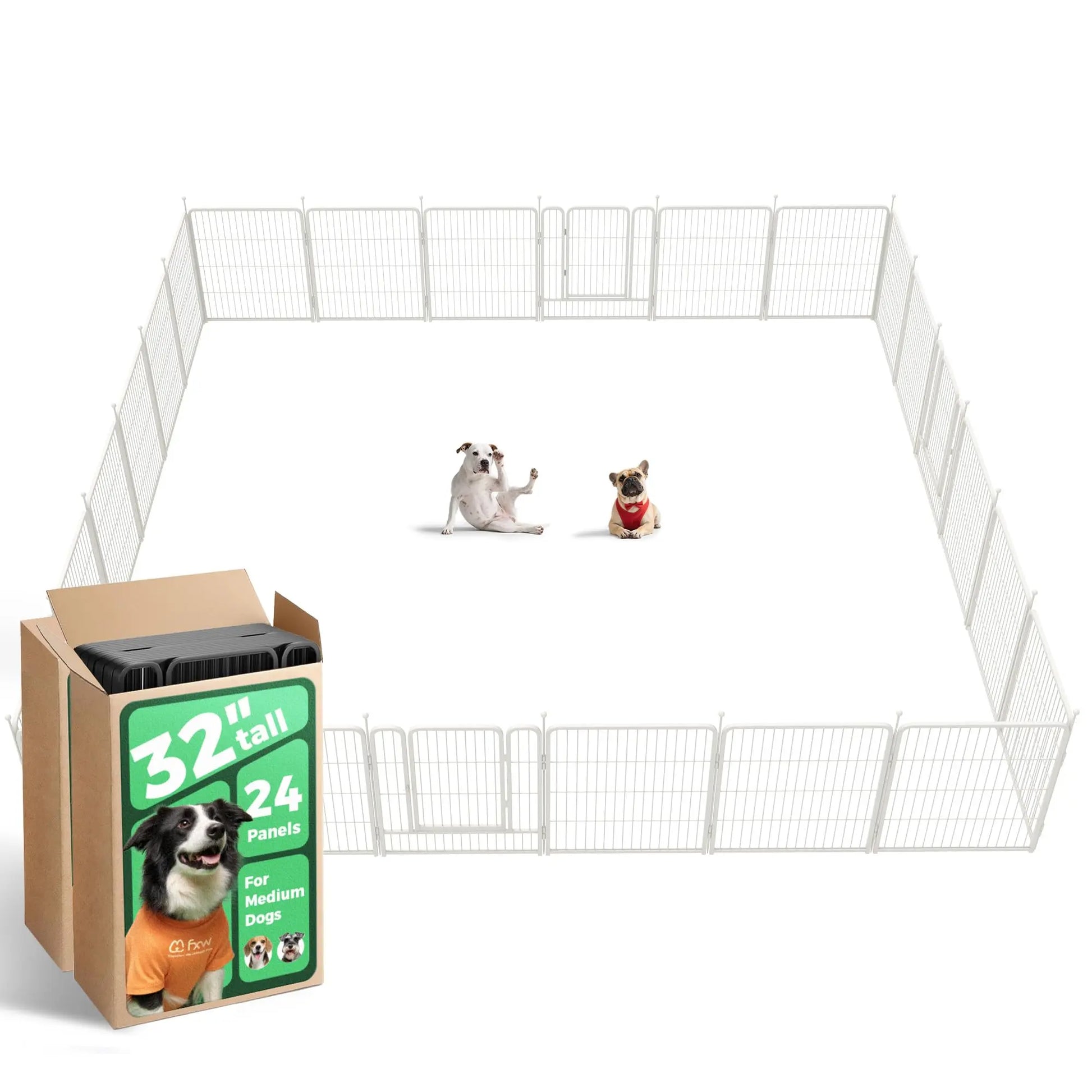 FXW Rollick Unleashed Dog Playpen for Indoor, Yard, RV Camping, 24"/32"/40"/45"/50" Height, 2/4/6/8/16/24/32/48 Panels for Small, Medium, and Large Dogs, Black/White│Patented