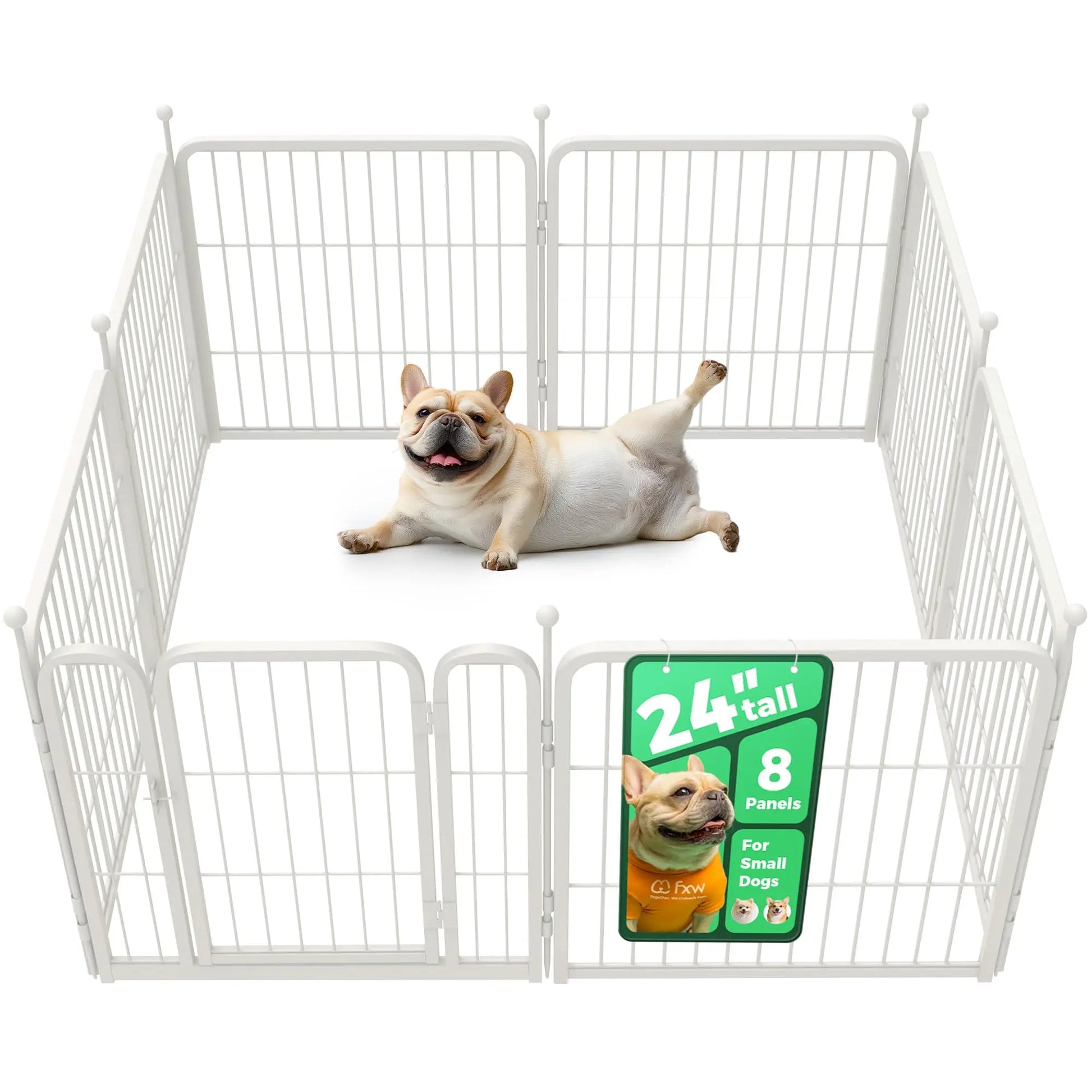 FXW Rollick Unleashed Dog Playpen for Indoor, Yard, RV Camping, 24"/32"/40"/45"/50" Height, 2/4/6/8/16/24/32/48 Panels for Small, Medium, and Large Dogs, Black/White│Patented
