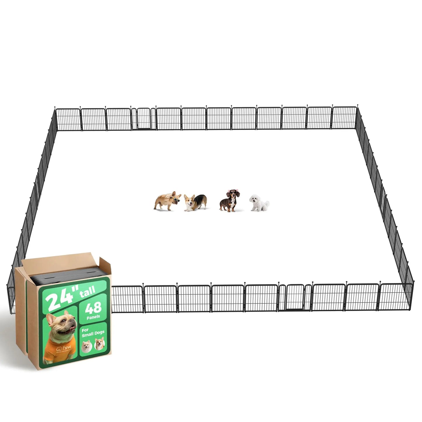 FXW Rollick Unleashed Dog Playpen for Indoor, Yard, RV Camping, 24"/32"/40"/45"/50" Height, 2/4/6/8/16/24/32/48 Panels for Small, Medium, and Large Dogs, Black/White│Patented