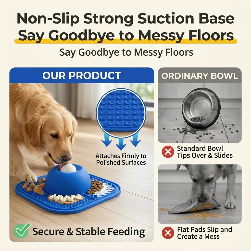 Dog Slow Feeder Bowl & Lick Mat Set - Food-Grade Silicone Anti-Slip Bowl Feeding Mat, Mess-Free Strong Suction Pad for Anxiety Relief, Anti-Destructive Use with Wet Food, Yogurt, Peanut Butter, Anti-Slip Feeding Mats, Bowl Feeding Mats