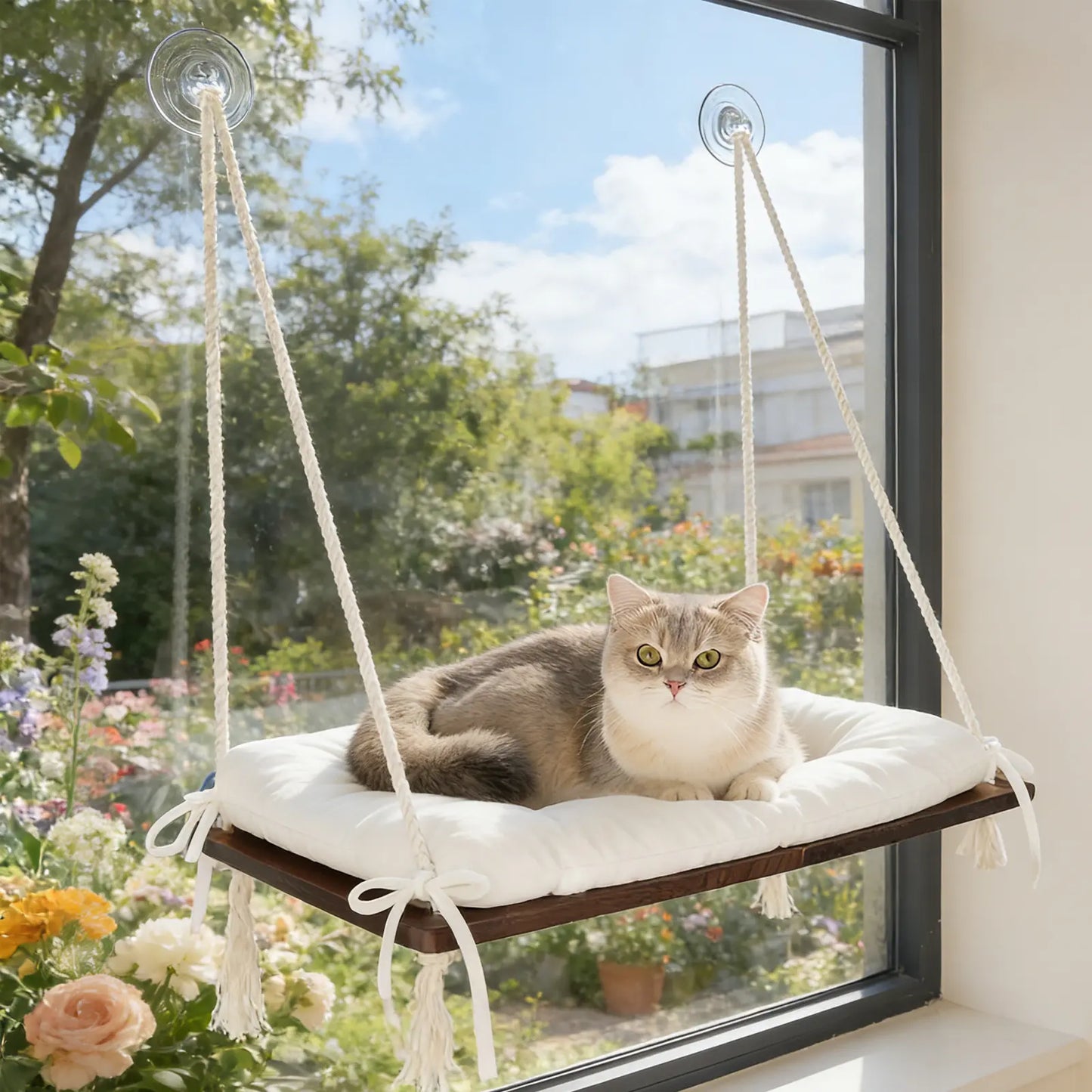 Solid Wood Cat Window Perch with Machine Washable Cusion,Strong Suction Cup, Cat Window Perch for Cats and Small Dog #Summervibes #Dealsforyourdays