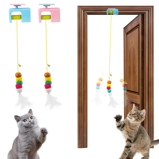 Interactive Cat Toys, Echargeable Hangingdoor Cat Toy with Replacement Toy and Elastic Rope, Automatic Electric Flying Feather Cat Toy for Chase Exercise Enrichment Stimulation, Durable Safe Hanging Toy for Bored Kittens Adult Multi Cat Households Teaser