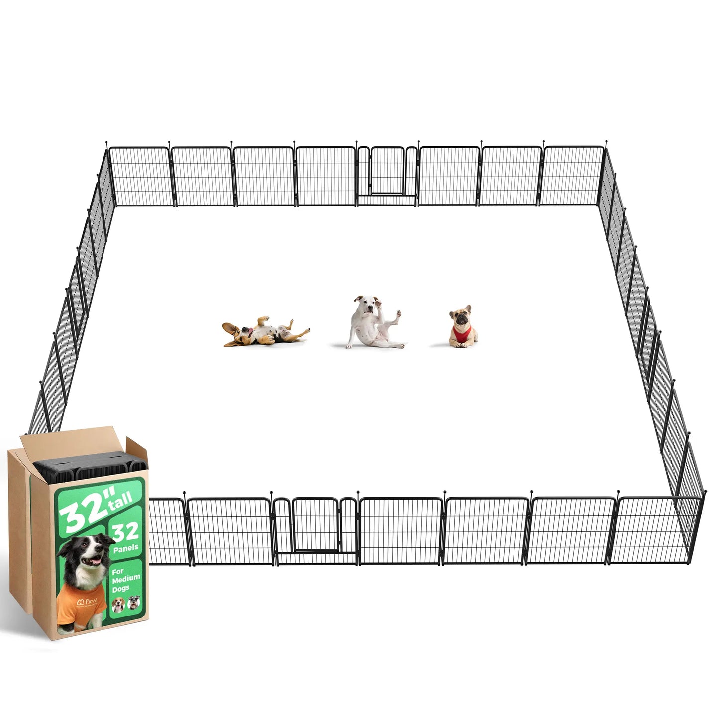 FXW Rollick Unleashed Dog Playpen for Indoor, Yard, RV Camping, 24"/32"/40"/45"/50" Height, 2/4/6/8/16/24/32/48 Panels for Small, Medium, and Large Dogs, Black/White│Patented