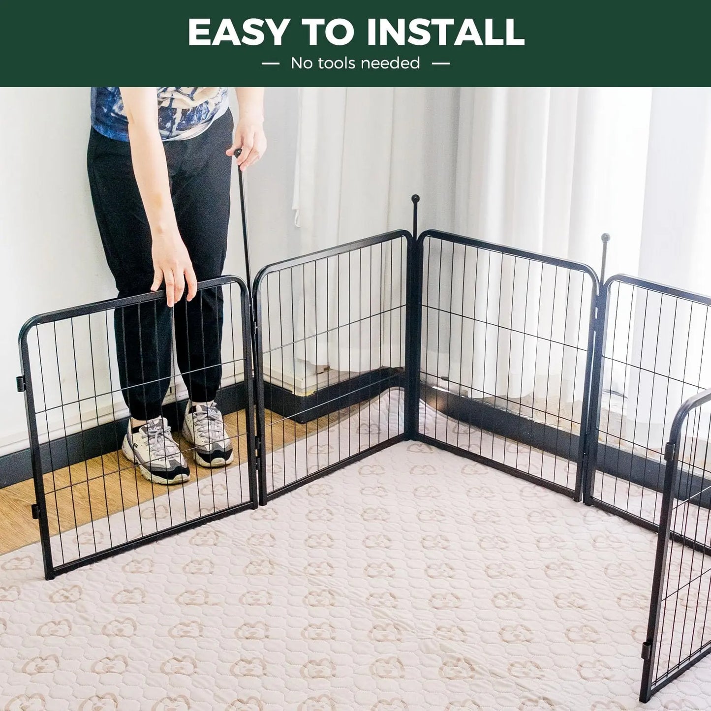 FXW Rollick Unleashed Dog Playpen for Indoor, Yard, RV Camping, 24"/32"/40"/45"/50" Height, 2/4/6/8/16/24/32/48 Panels for Small, Medium, and Large Dogs, Black/White│Patented