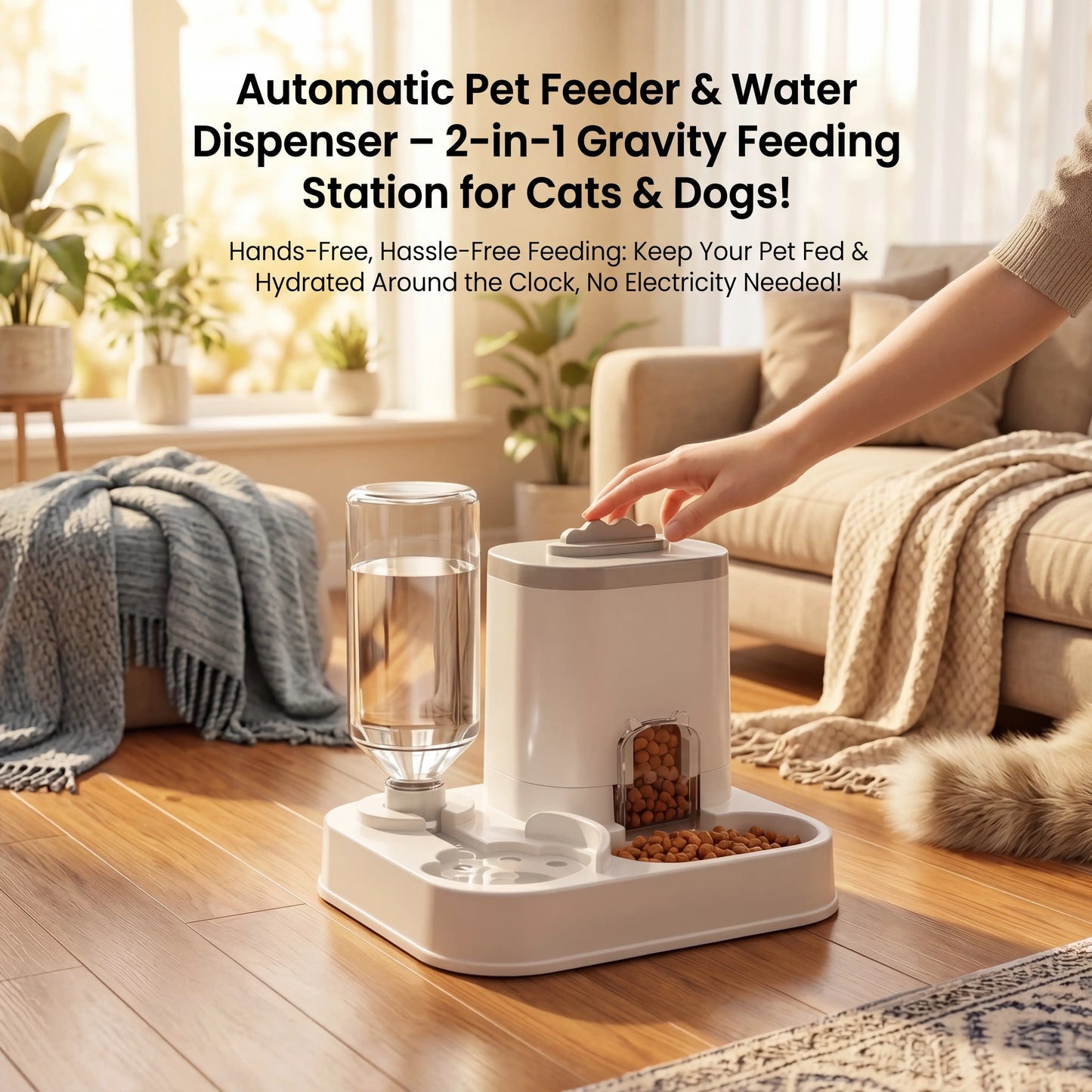 2-in-1 Gravity Automatic Cat Feeder and Water Dispenser - Hassle-Free, No-Plug Pet Feeding Solution