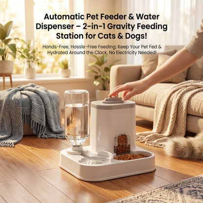 2-in-1 Gravity Automatic Cat Feeder and Water Dispenser - Hassle-Free, No-Plug Pet Feeding Solution