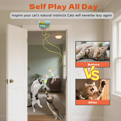 Interactive Cat Toys, Echargeable Hangingdoor Cat Toy with Replacement Toy and Elastic Rope, Automatic Electric Flying Feather Cat Toy for Chase Exercise Enrichment Stimulation, Durable Safe Hanging Toy for Bored Kittens Adult Multi Cat Households Teaser