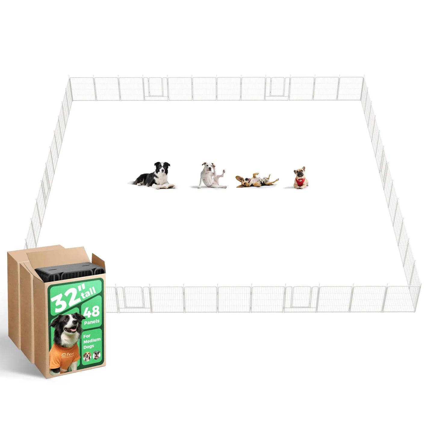 FXW Rollick Unleashed Dog Playpen for Indoor, Yard, RV Camping, 24"/32"/40"/45"/50" Height, 2/4/6/8/16/24/32/48 Panels for Small, Medium, and Large Dogs, Black/White│Patented