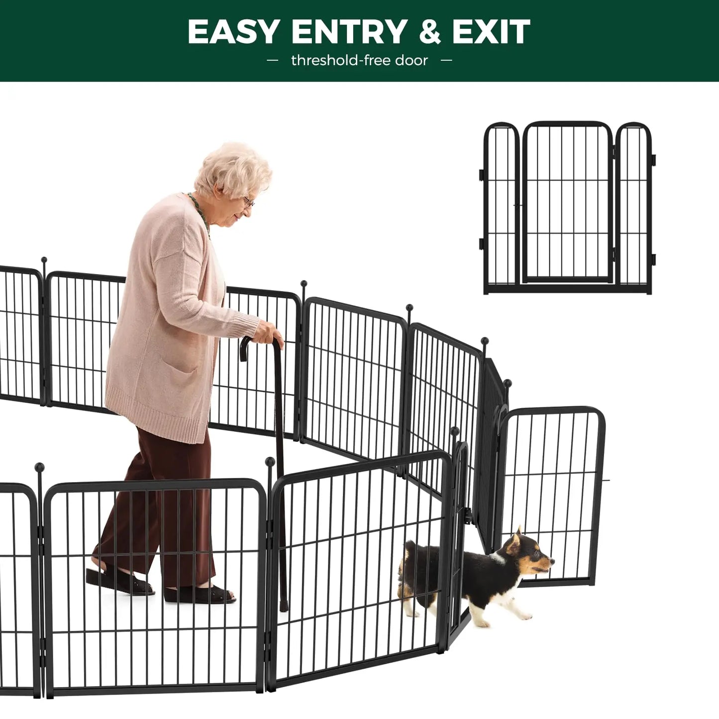 FXW Rollick Unleashed Dog Playpen for Indoor, Yard, RV Camping, 24"/32"/40"/45"/50" Height, 2/4/6/8/16/24/32/48 Panels for Small, Medium, and Large Dogs, Black/White│Patented