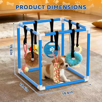 Indoor Puppy Play Gym - Pet Agility Training & Boredom Enrichment Aid with Snuffle Mat, 8 Hanging Toys, PVC Frame, Stretchy Velcro Rope for Small Dogs Bite Resistance
