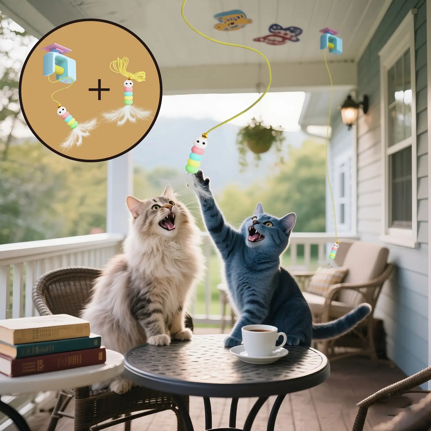 Interactive Cat Toys, Echargeable Hangingdoor Cat Toy with Replacement Toy and Elastic Rope, Automatic Electric Flying Feather Cat Toy for Chase Exercise Enrichment Stimulation, Durable Safe Hanging Toy for Bored Kittens Adult Multi Cat Households Teaser