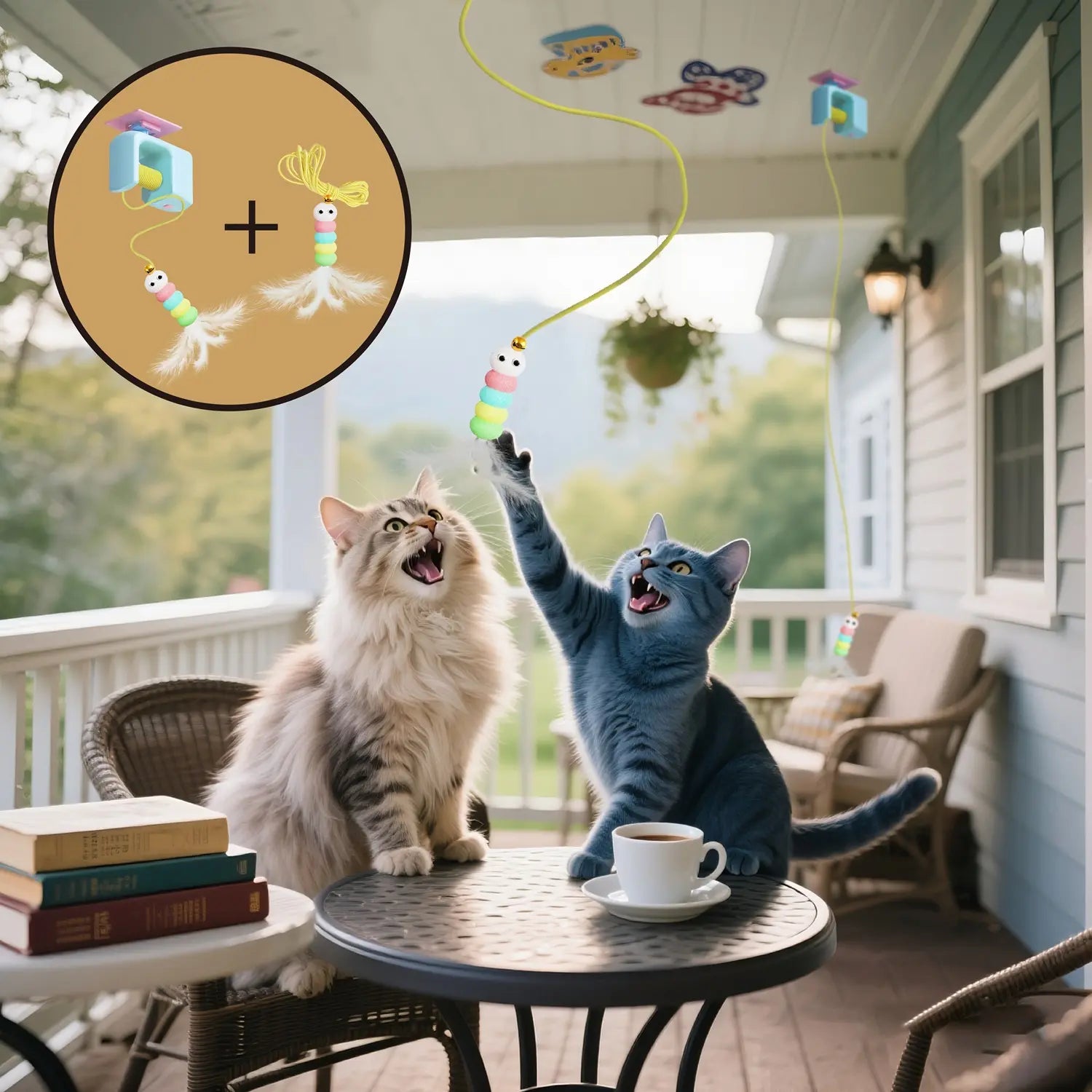 Interactive Cat Toys, Echargeable Hangingdoor Cat Toy with Replacement Toy and Elastic Rope, Automatic Electric Flying Feather Cat Toy for Chase Exercise Enrichment Stimulation, Durable Safe Hanging Toy for Bored Kittens Adult Multi Cat Households Teaser