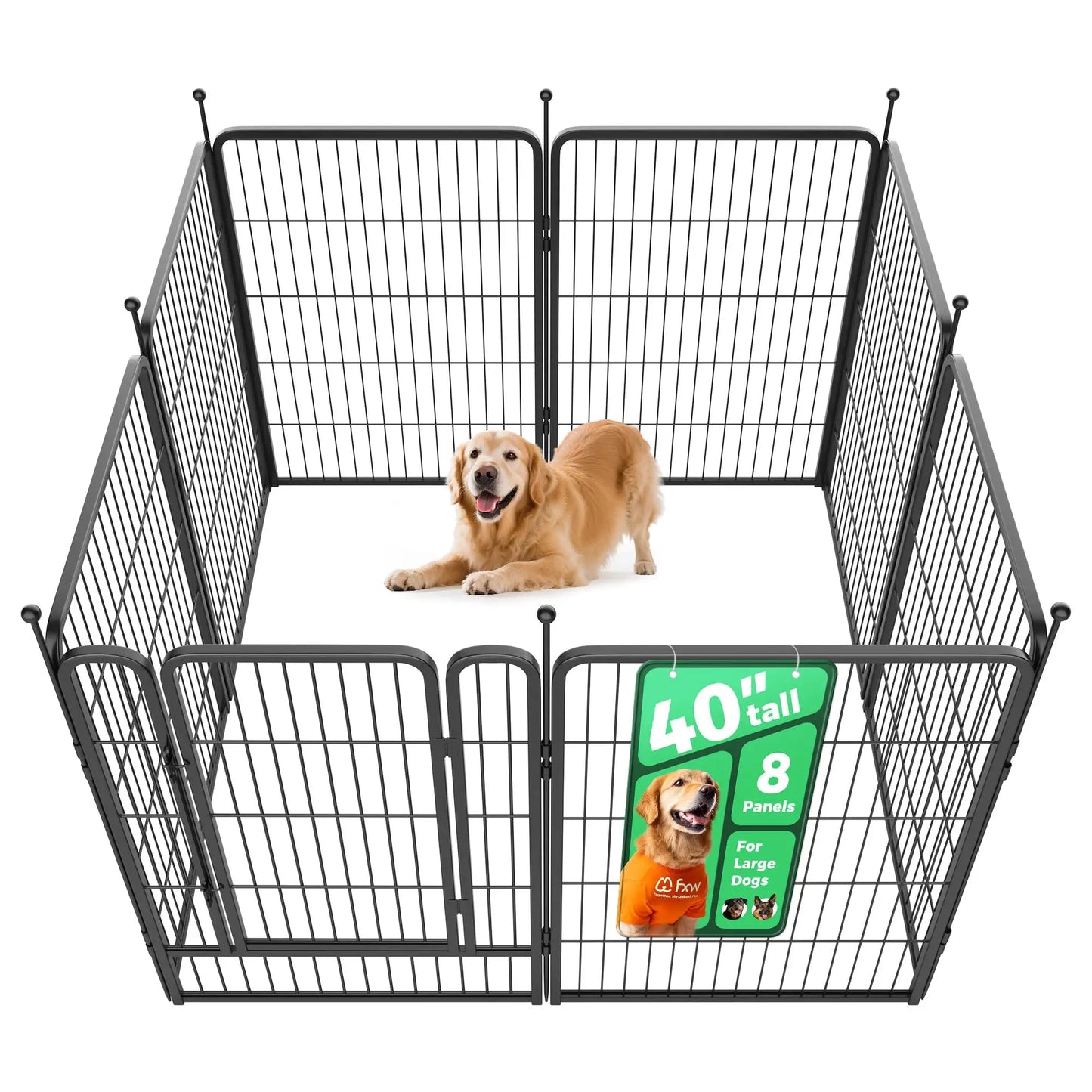 FXW Rollick Unleashed Dog Playpen for Indoor, Yard, RV Camping, 24"/32"/40"/45"/50" Height, 2/4/6/8/16/24/32/48 Panels for Small, Medium, and Large Dogs, Black/White│Patented