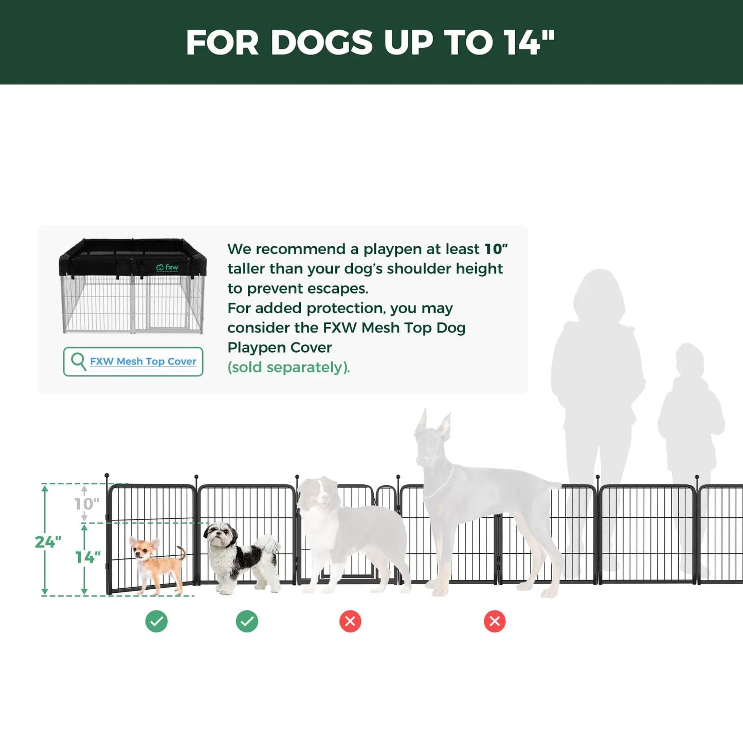 FXW Rollick Unleashed Dog Playpen for Indoor, Yard, RV Camping, 24"/32"/40"/45"/50" Height, 2/4/6/8/16/24/32/48 Panels for Small, Medium, and Large Dogs, Black/White│Patented