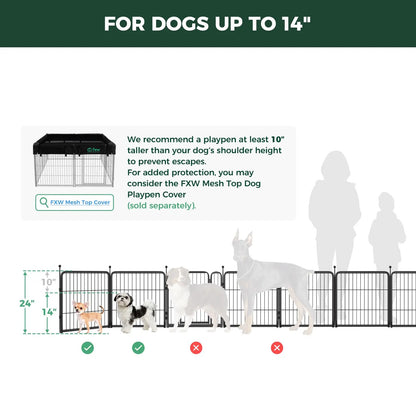 FXW Rollick Unleashed Dog Playpen for Indoor, Yard, RV Camping, 24"/32"/40"/45"/50" Height, 2/4/6/8/16/24/32/48 Panels for Small, Medium, and Large Dogs, Black/White│Patented