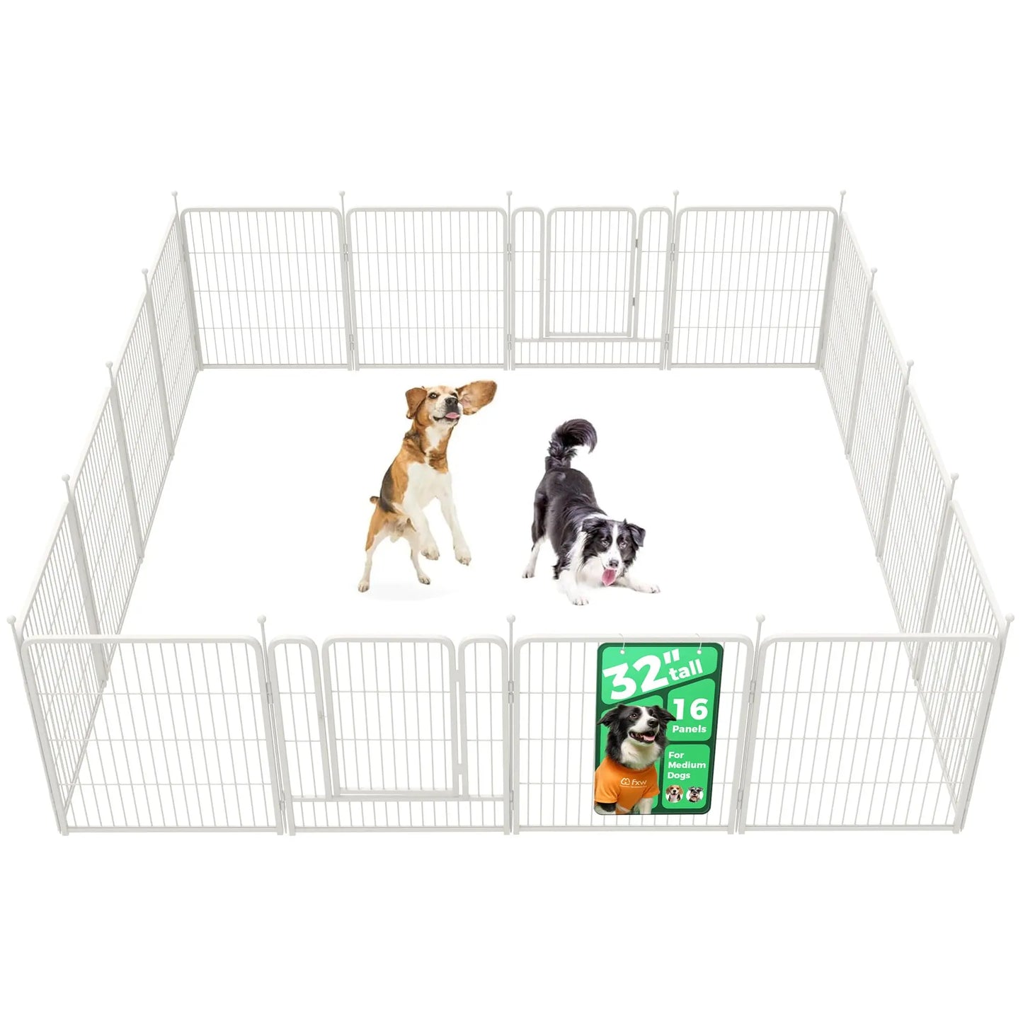 FXW Rollick Unleashed Dog Playpen for Indoor, Yard, RV Camping, 24"/32"/40"/45"/50" Height, 2/4/6/8/16/24/32/48 Panels for Small, Medium, and Large Dogs, Black/White│Patented