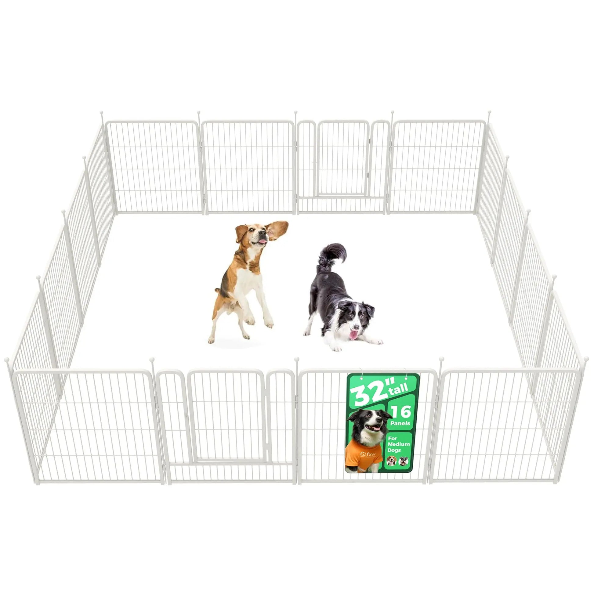 FXW Rollick Unleashed Dog Playpen for Indoor, Yard, RV Camping, 24"/32"/40"/45"/50" Height, 2/4/6/8/16/24/32/48 Panels for Small, Medium, and Large Dogs, Black/White│Patented