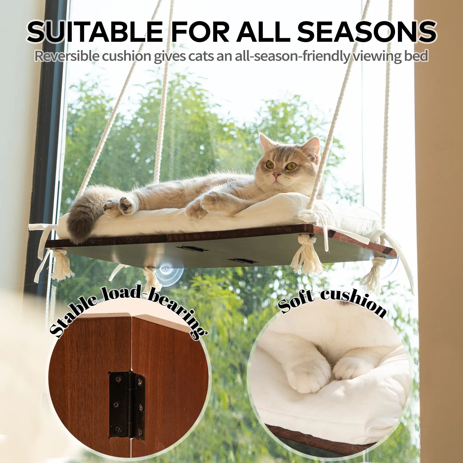 Solid Wood Cat Window Perch with Machine Washable Cusion,Strong Suction Cup, Cat Window Perch for Cats and Small Dog #Summervibes #Dealsforyourdays