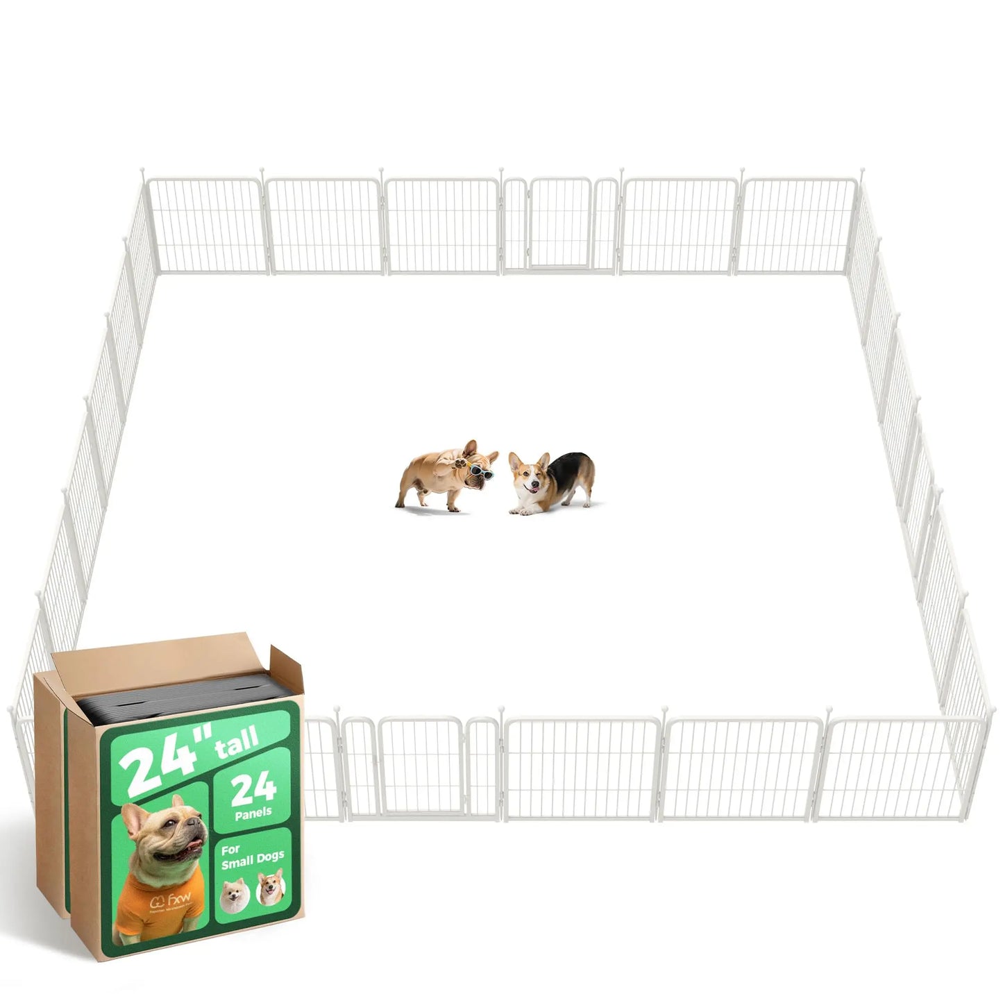 FXW Rollick Unleashed Dog Playpen for Indoor, Yard, RV Camping, 24"/32"/40"/45"/50" Height, 2/4/6/8/16/24/32/48 Panels for Small, Medium, and Large Dogs, Black/White│Patented