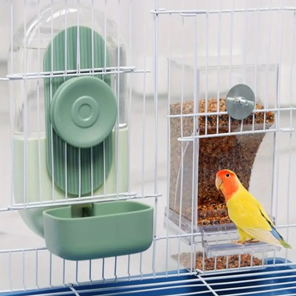 2PCS Water and Feeder Set, Parakeet Cage Additions, Parrot Seed Food Container and Water Dispenser for Siskins, Lovebirds, Parrotlets and Canaries