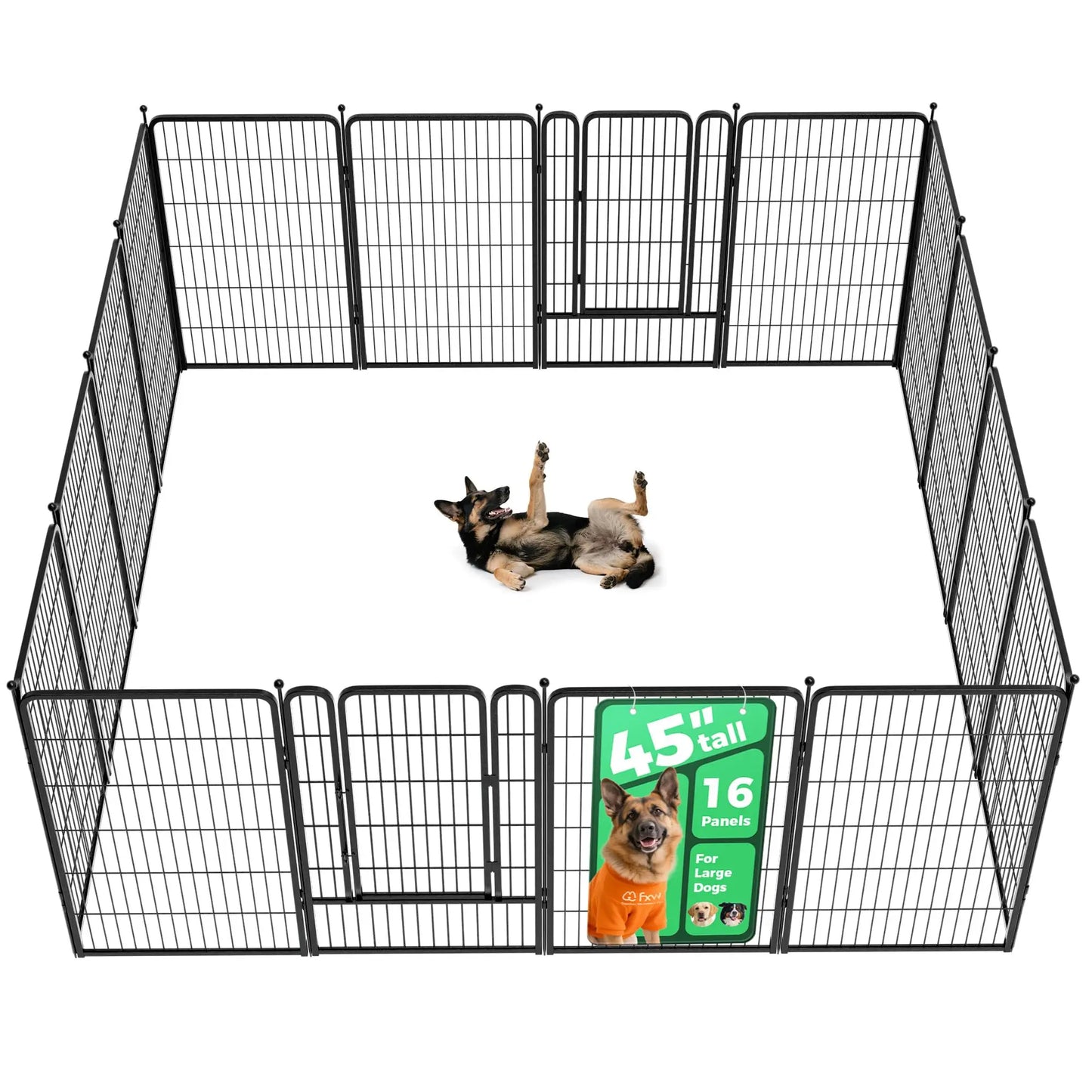FXW Rollick Unleashed Dog Playpen for Indoor, Yard, RV Camping, 24"/32"/40"/45"/50" Height, 2/4/6/8/16/24/32/48 Panels for Small, Medium, and Large Dogs, Black/White│Patented