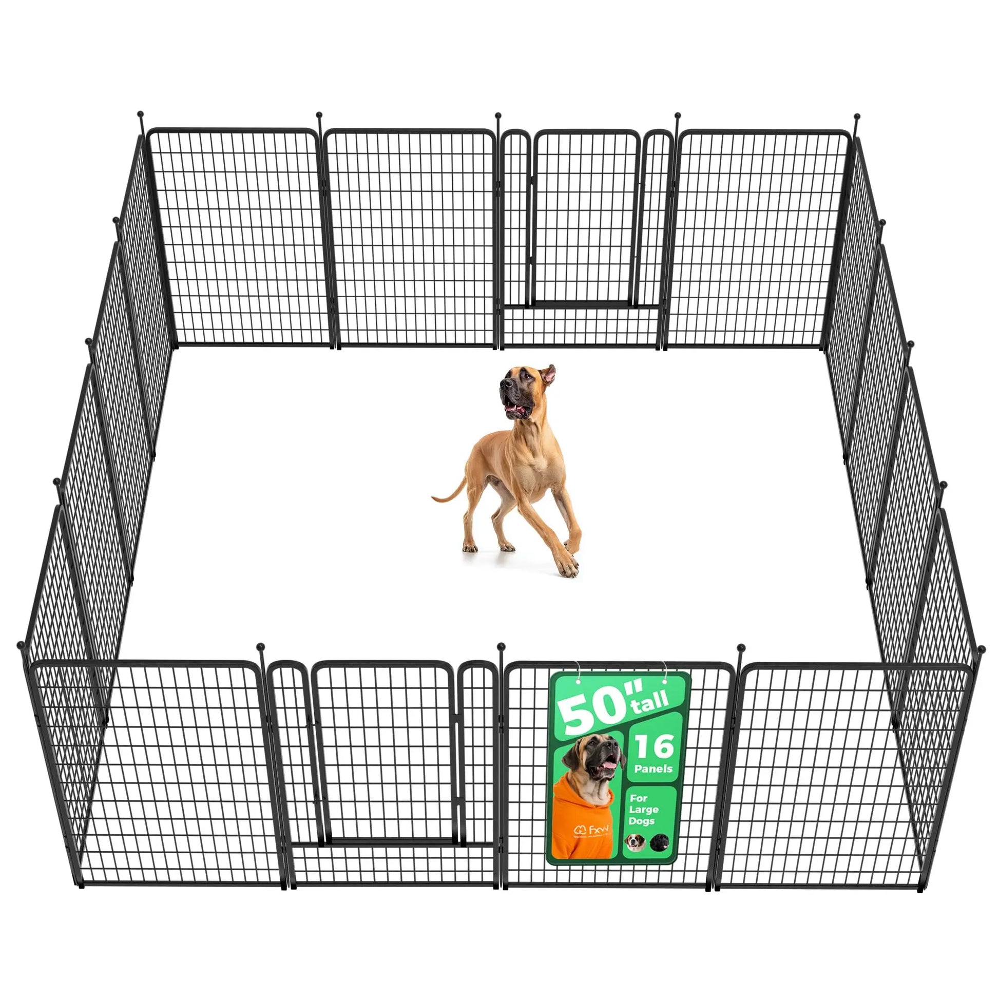 FXW Rollick Unleashed Dog Playpen for Indoor, Yard, RV Camping, 24"/32"/40"/45"/50" Height, 2/4/6/8/16/24/32/48 Panels for Small, Medium, and Large Dogs, Black/White│Patented