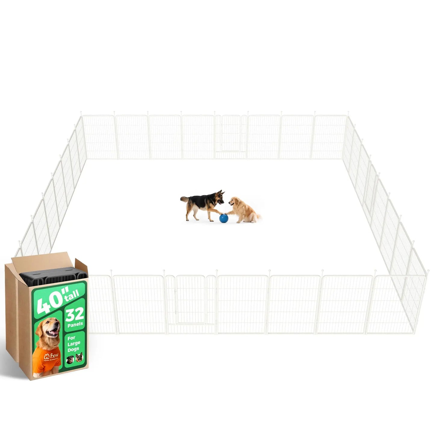 FXW Rollick Unleashed Dog Playpen for Indoor, Yard, RV Camping, 24"/32"/40"/45"/50" Height, 2/4/6/8/16/24/32/48 Panels for Small, Medium, and Large Dogs, Black/White│Patented
