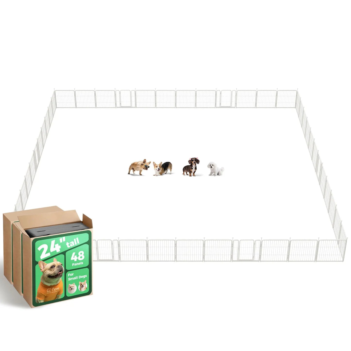 FXW Rollick Unleashed Dog Playpen for Indoor, Yard, RV Camping, 24"/32"/40"/45"/50" Height, 2/4/6/8/16/24/32/48 Panels for Small, Medium, and Large Dogs, Black/White│Patented