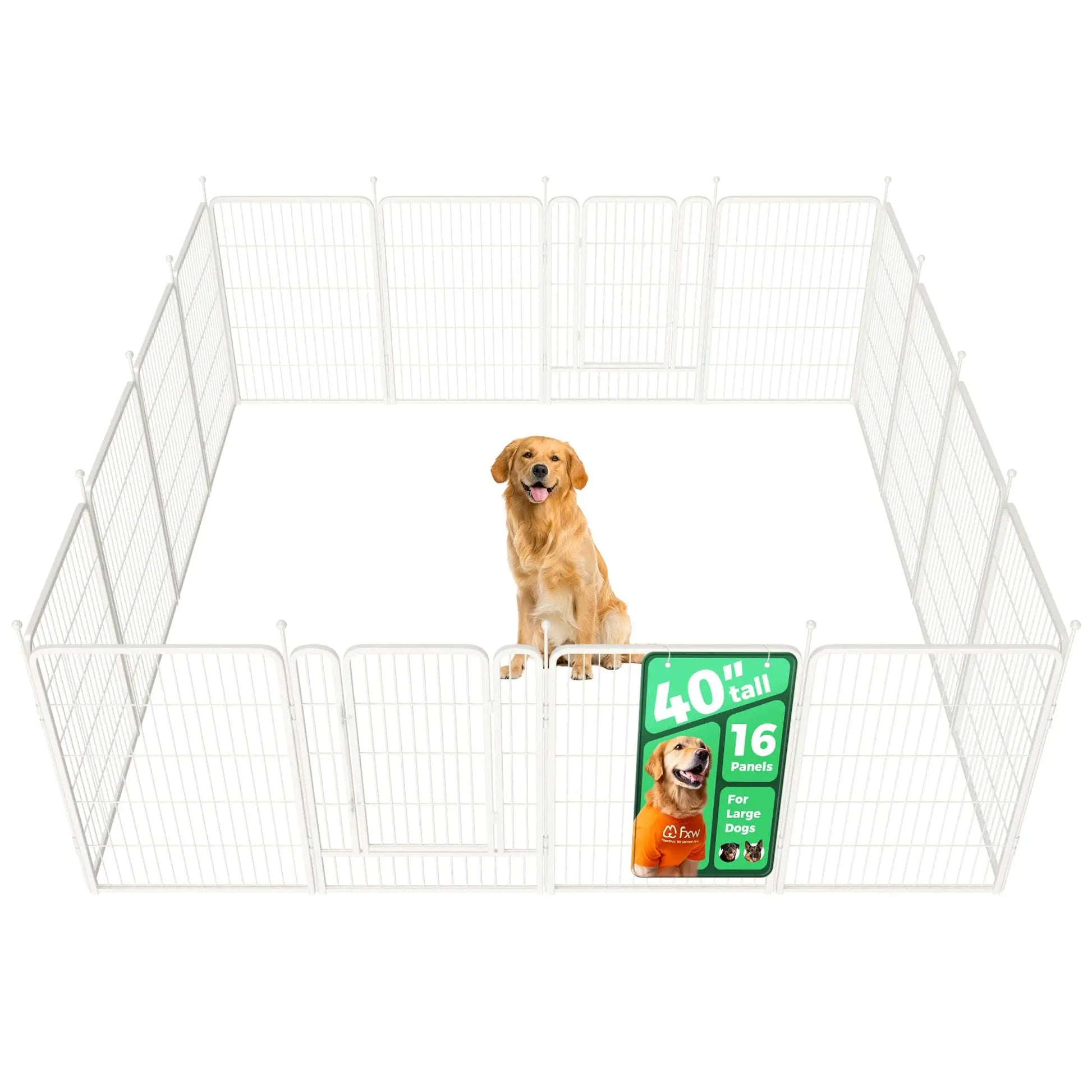 FXW Rollick Unleashed Dog Playpen for Indoor, Yard, RV Camping, 24"/32"/40"/45"/50" Height, 2/4/6/8/16/24/32/48 Panels for Small, Medium, and Large Dogs, Black/White│Patented