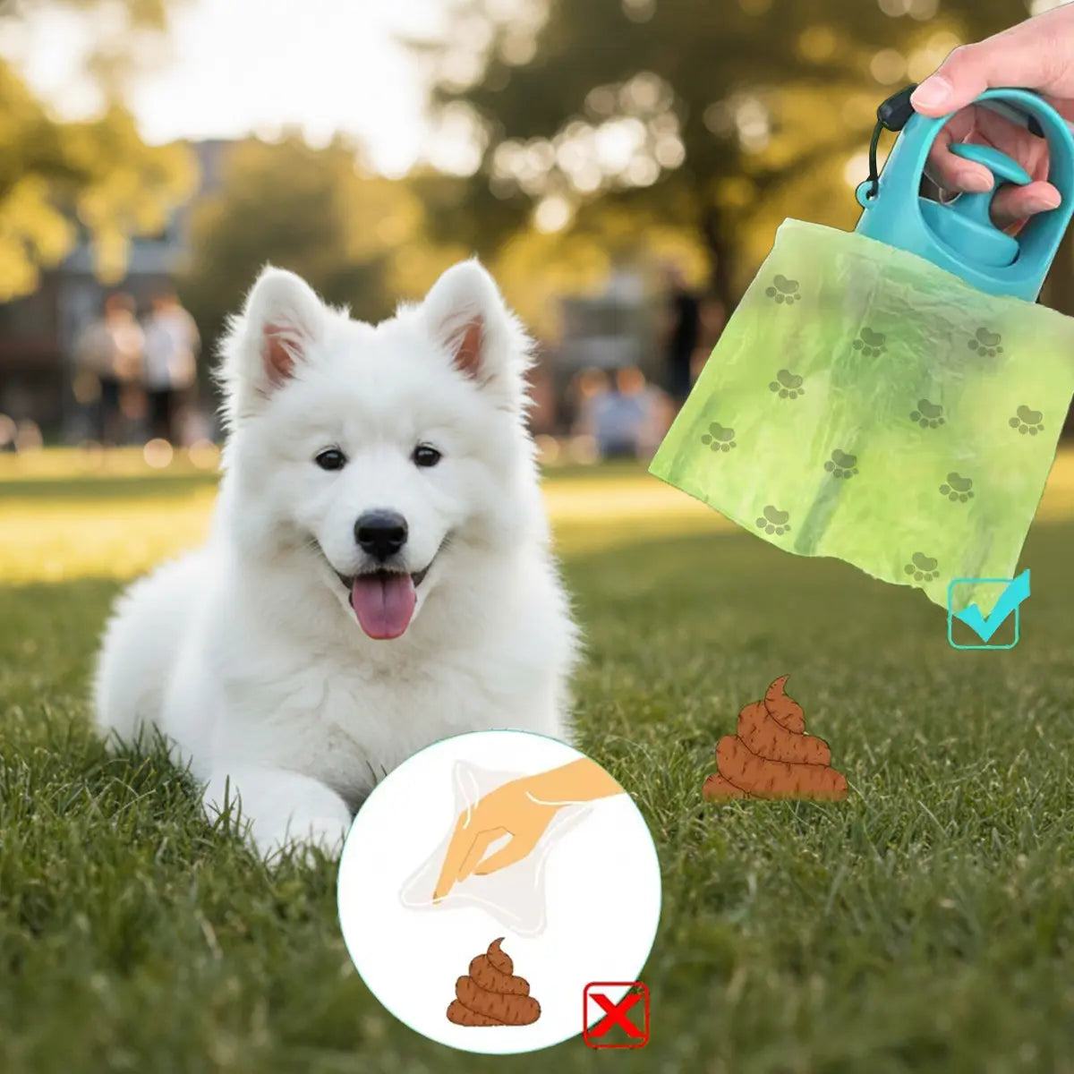 Dog Pooper Scooper - Portable No-Touch Outdoor Scooper with Teal Green Claw-Shaped Design, 15PCS Bag Attachment and Leak-Proof Waste Storage Container