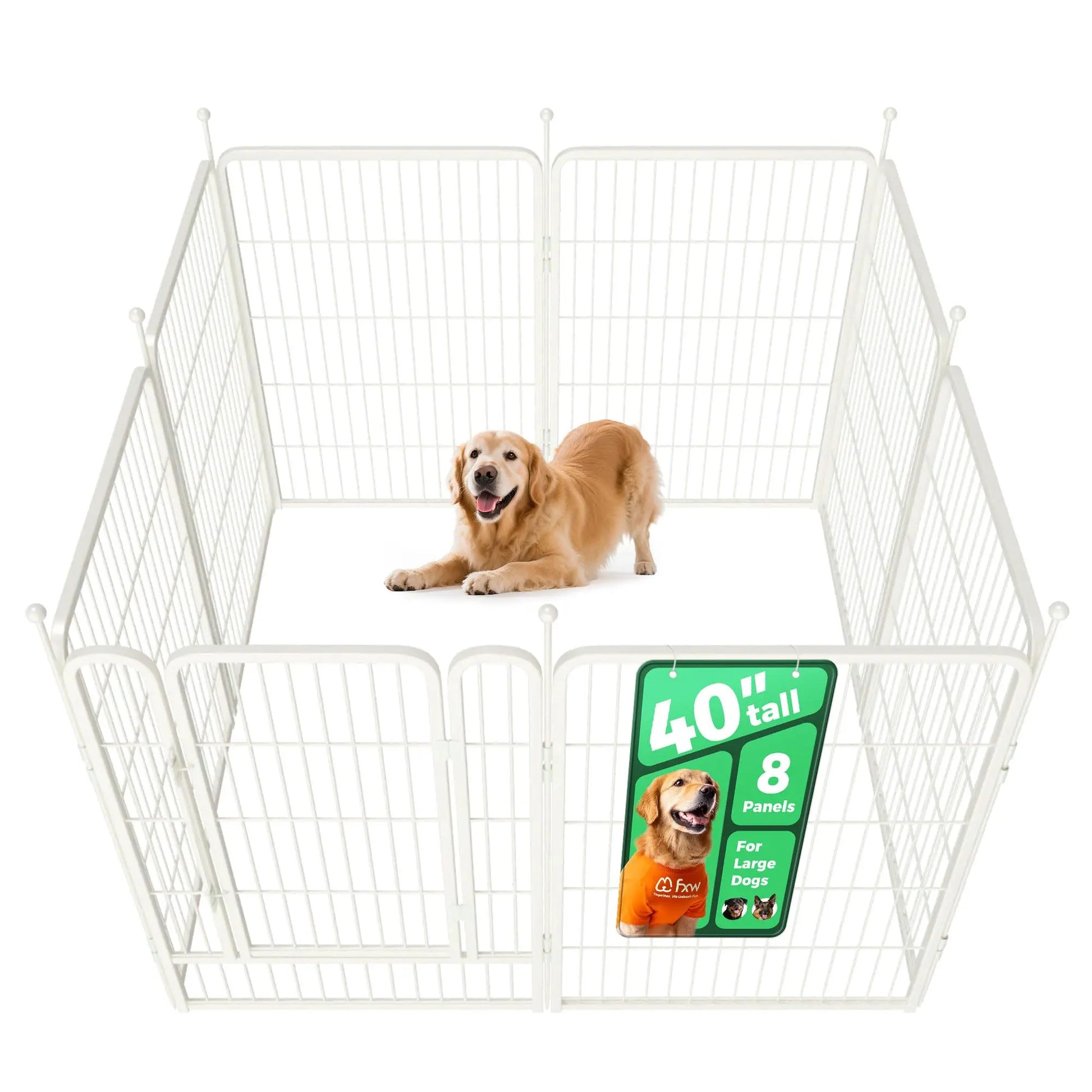 FXW Rollick Unleashed Dog Playpen for Indoor, Yard, RV Camping, 24"/32"/40"/45"/50" Height, 2/4/6/8/16/24/32/48 Panels for Small, Medium, and Large Dogs, Black/White│Patented
